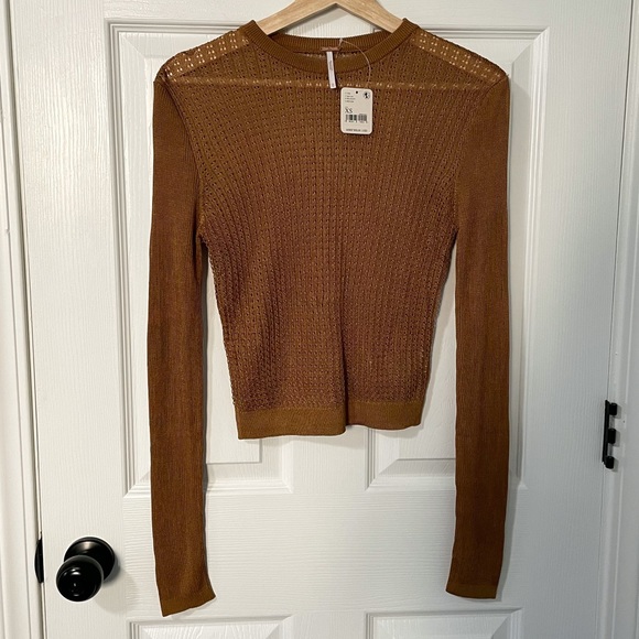 NWT Free People H2O Crew Pullover in Tiger Eye - size XS - Picture 6 of 11